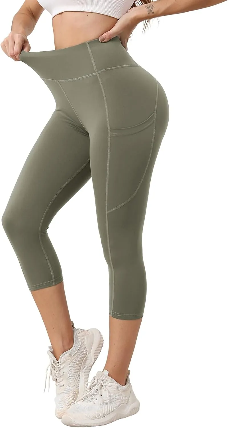 Women's Capri Yoga Pants with Pockets Essential High Waisted Legging for WorkoutSport Pants Running Pants for Women