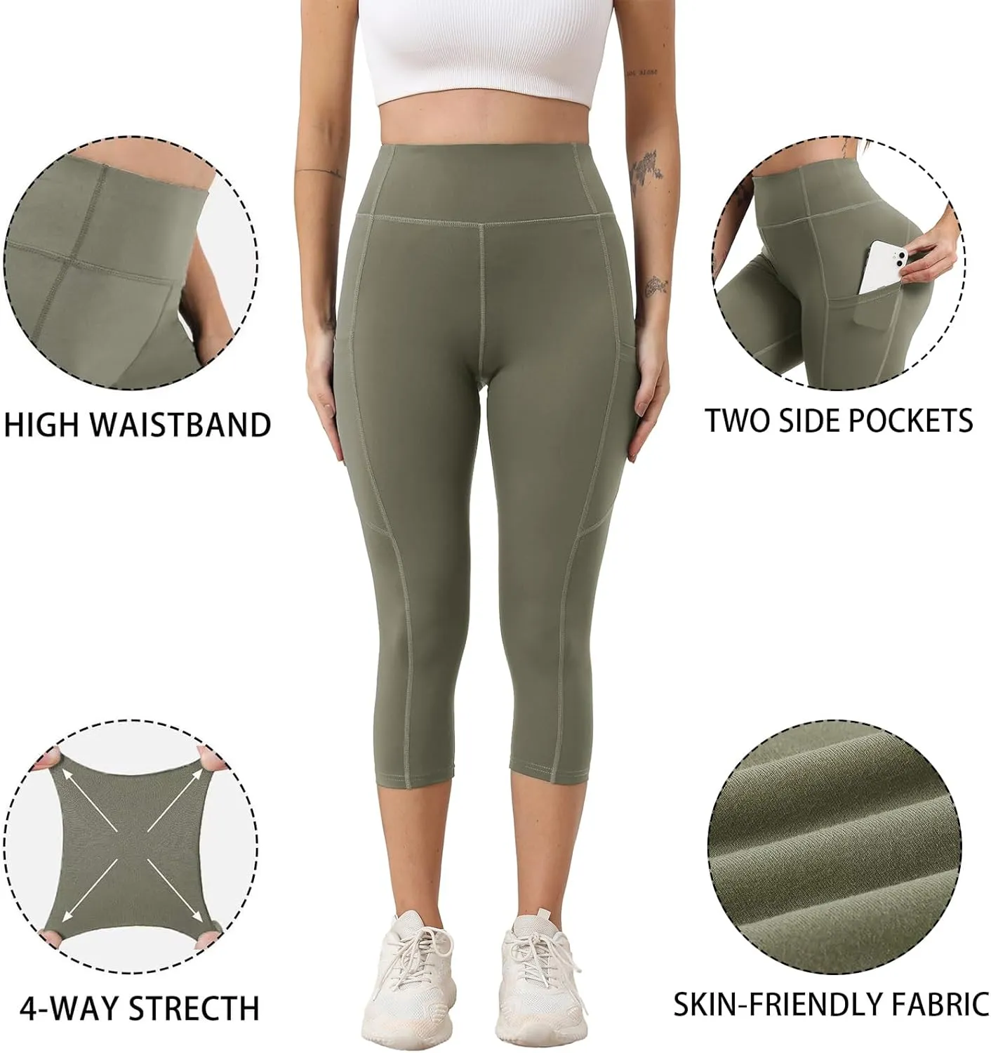 Women's Capri Yoga Pants with Pockets Essential High Waisted Legging for WorkoutSport Pants Running Pants for Women