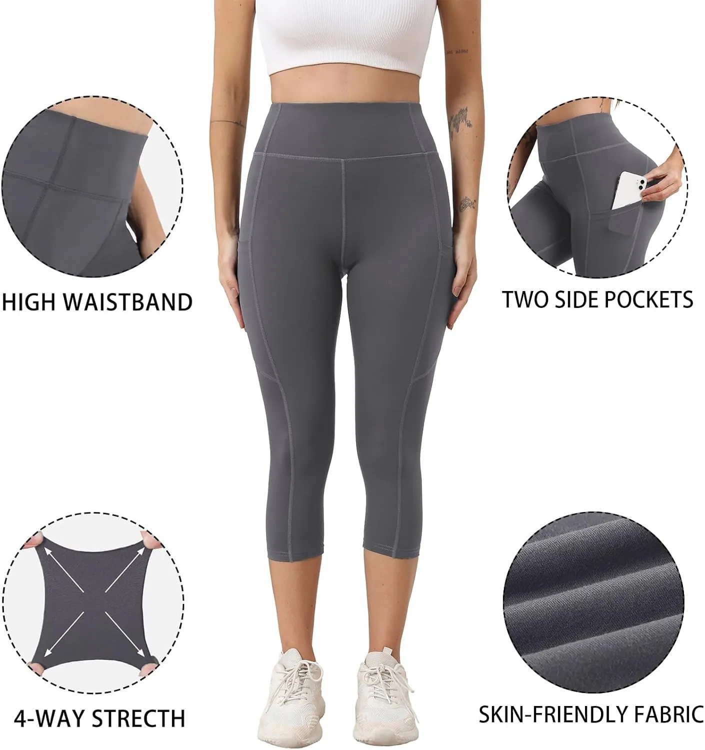 Women's Capri Yoga Pants with Pockets Essential High Waisted Legging for WorkoutSport Pants Running Pants for Women