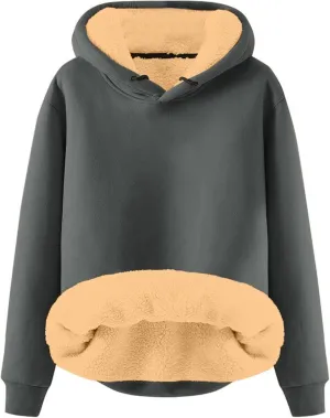 Womens Casual Winter Warm Fleece Lined Pullover Hooded Sweatshirt Oversized Hoodie Vintage Fleece Hoodies