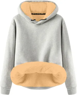 Womens Casual Winter Warm Fleece Lined Pullover Hooded Sweatshirt Oversized Hoodie Vintage Fleece Hoodies