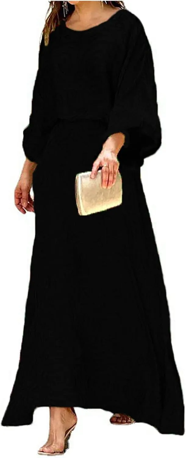 Women's Chiffon Printted Maxi Dress Summer Loose Printed Long Sleeve High Waist Top and Long Skirt Casual Set