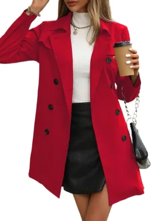 Women's Classic Trench Coat Double Breasted Belted Trench Coat