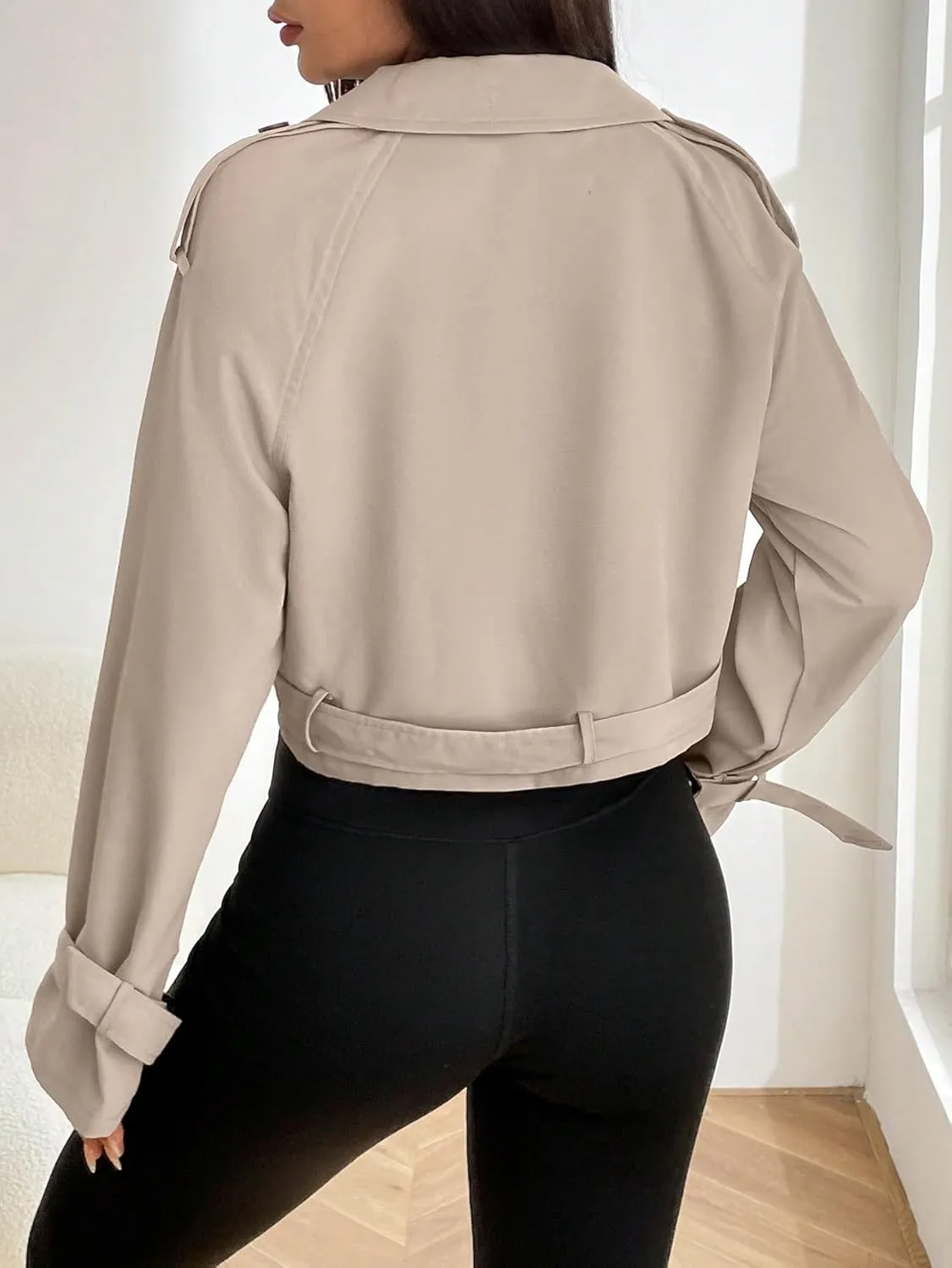 Women's Classic Trench Coat Double Button Buckle Crop Trench Coat