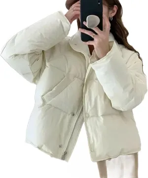 Women's Cotton-Padded Jacket Casual Solid Stand Collar Short Parkas Ladies Winter Warm Puffer Bread Cotton Coat