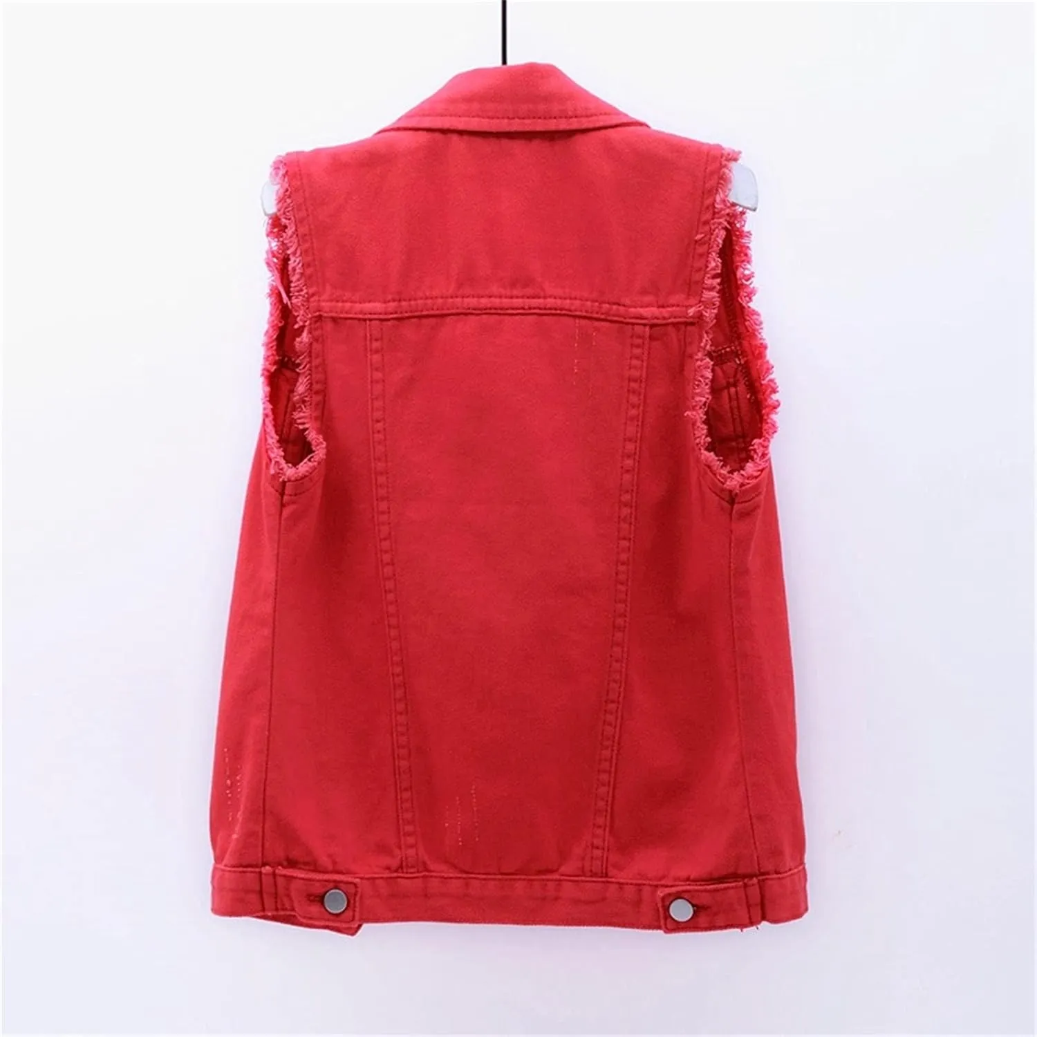 Womens Denim Vest Jacket Sleeveless Washed Ripped Crop Jacket Candy Color
