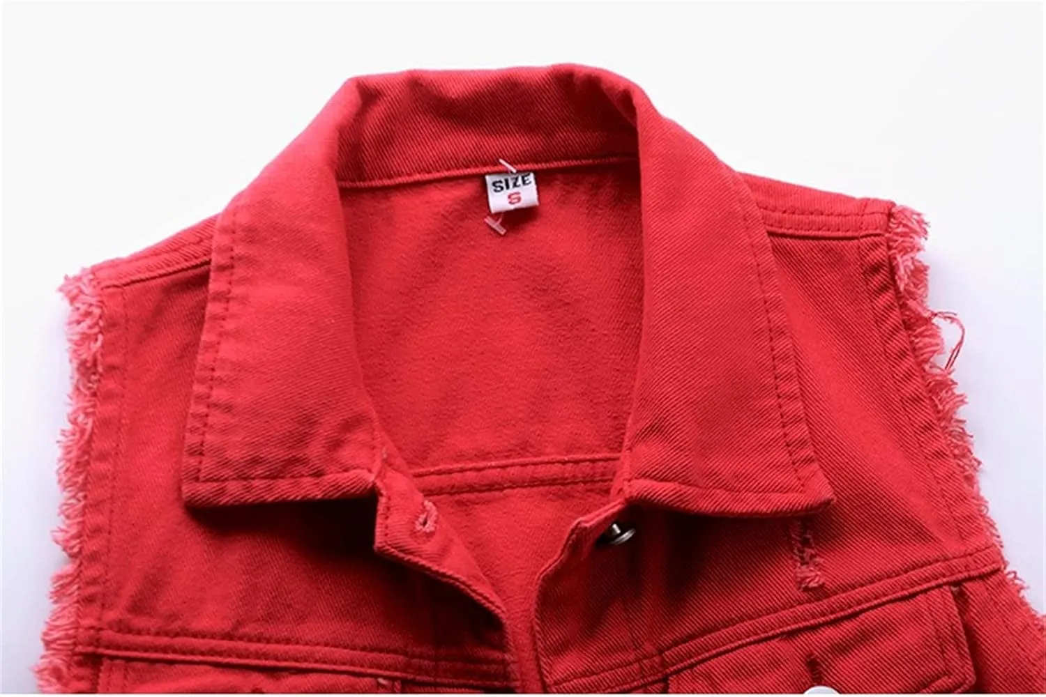 Womens Denim Vest Jacket Sleeveless Washed Ripped Crop Jacket Candy Color