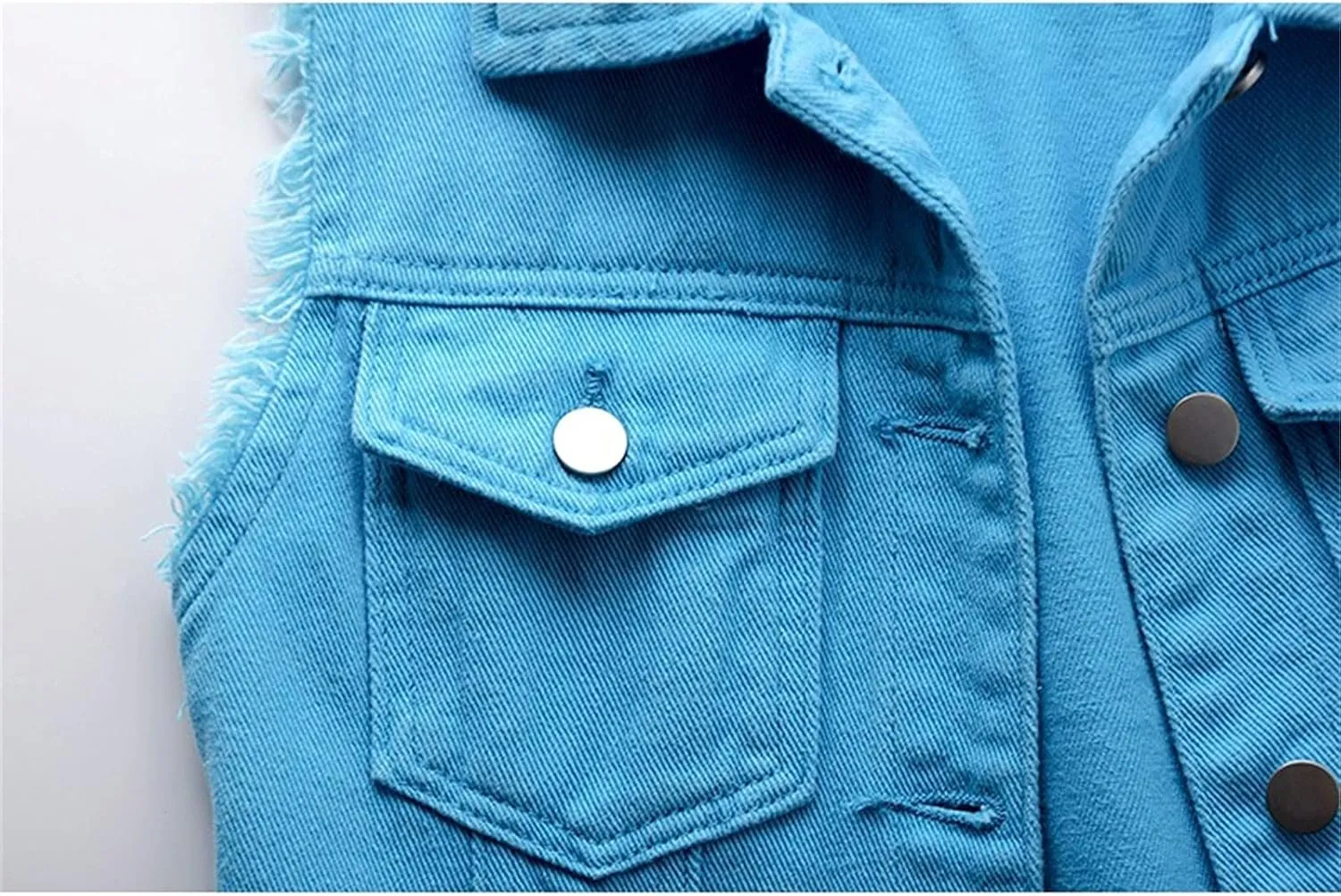 Womens Denim Vest Jacket Sleeveless Washed Ripped Crop Jacket Candy Color
