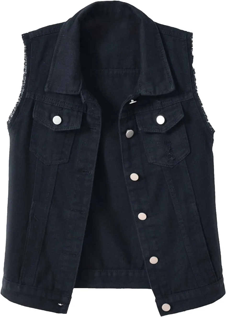 Womens Denim Vest Jacket Sleeveless Washed Ripped Crop Jacket Candy Color