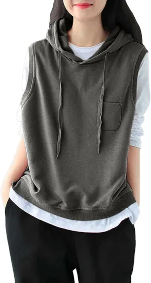 Women'S Fashion Solid Hoodies Sweatshirts Sleeveless Drawstring Hoodies Oversized Fall Tops Nylon Hoodie Women