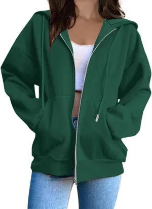 Women's Full Zip Up Hoodie Fall Jacket Oversized Casual Drawstring Collar Hooded Sweatshirts with Pockets Winter