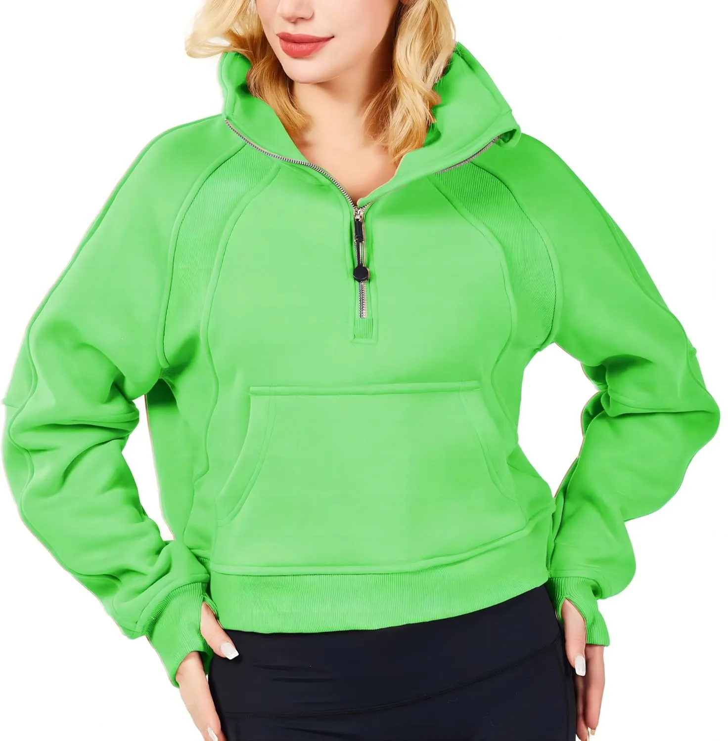 Womens Half Zip Sweatshirt Jacket Pullover Fleece Lined Hoodies Fall Outfits Clothes Crop Tops Sweater Thumb Hole