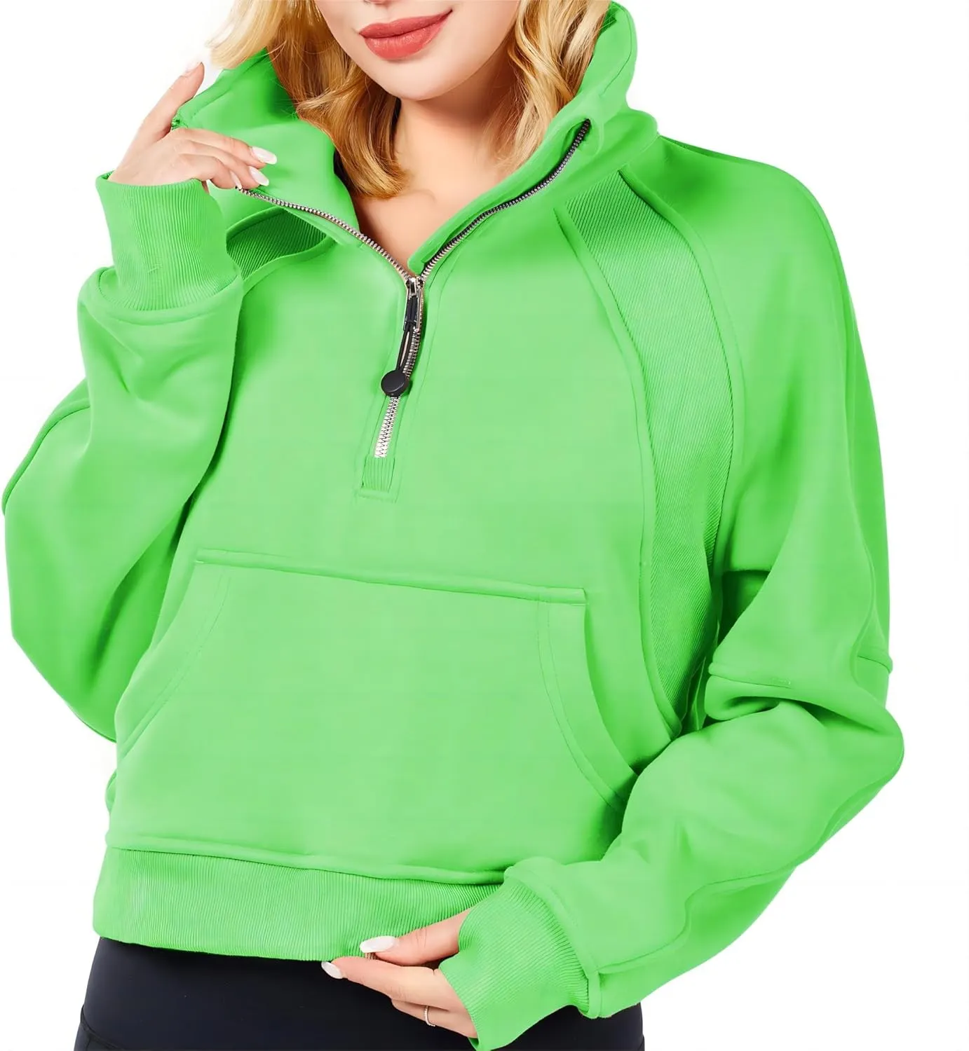 Womens Half Zip Sweatshirt Jacket Pullover Fleece Lined Hoodies Fall Outfits Clothes Crop Tops Sweater Thumb Hole