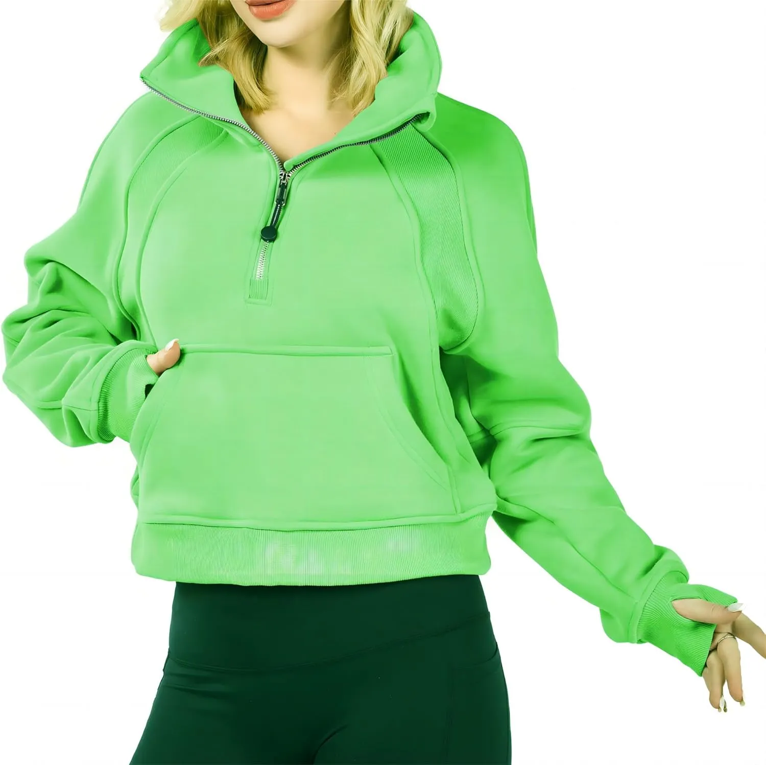 Womens Half Zip Sweatshirt Jacket Pullover Fleece Lined Hoodies Fall Outfits Clothes Crop Tops Sweater Thumb Hole