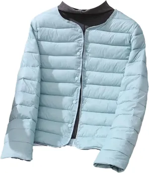 Women's Jacket Winter Ultra Light Down Cotton Collarless Padded Coat Matt Fabric Lightweight Warm Female Coat