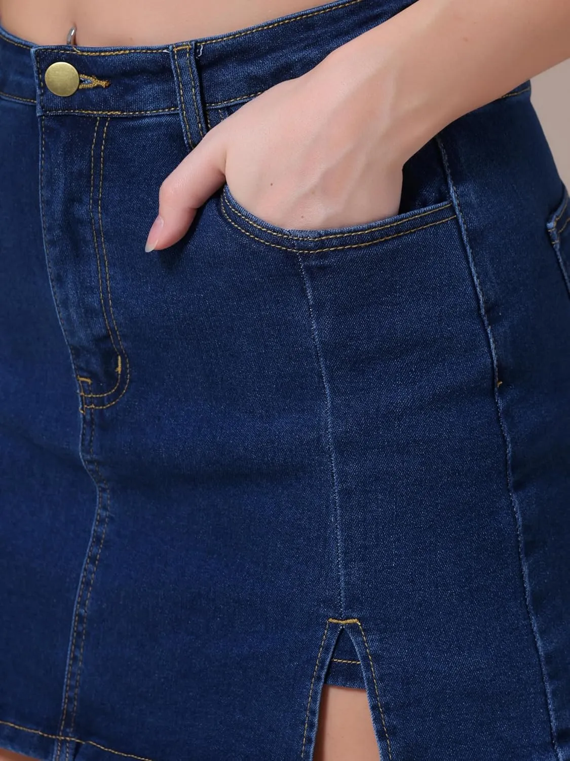 Women's Jean Skorts High Waisted A-Line Stretchy Side Slit Mini Denim Skirt with Shorts