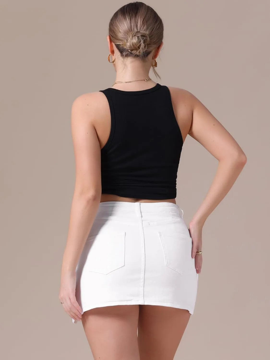 Women's Jean Skorts High Waisted A-Line Stretchy Side Slit Mini Denim Skirt with Shorts