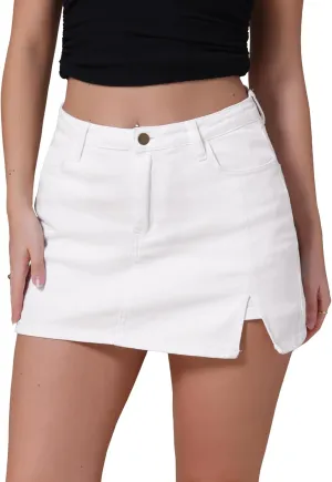 Women's Jean Skorts High Waisted A-Line Stretchy Side Slit Mini Denim Skirt with Shorts