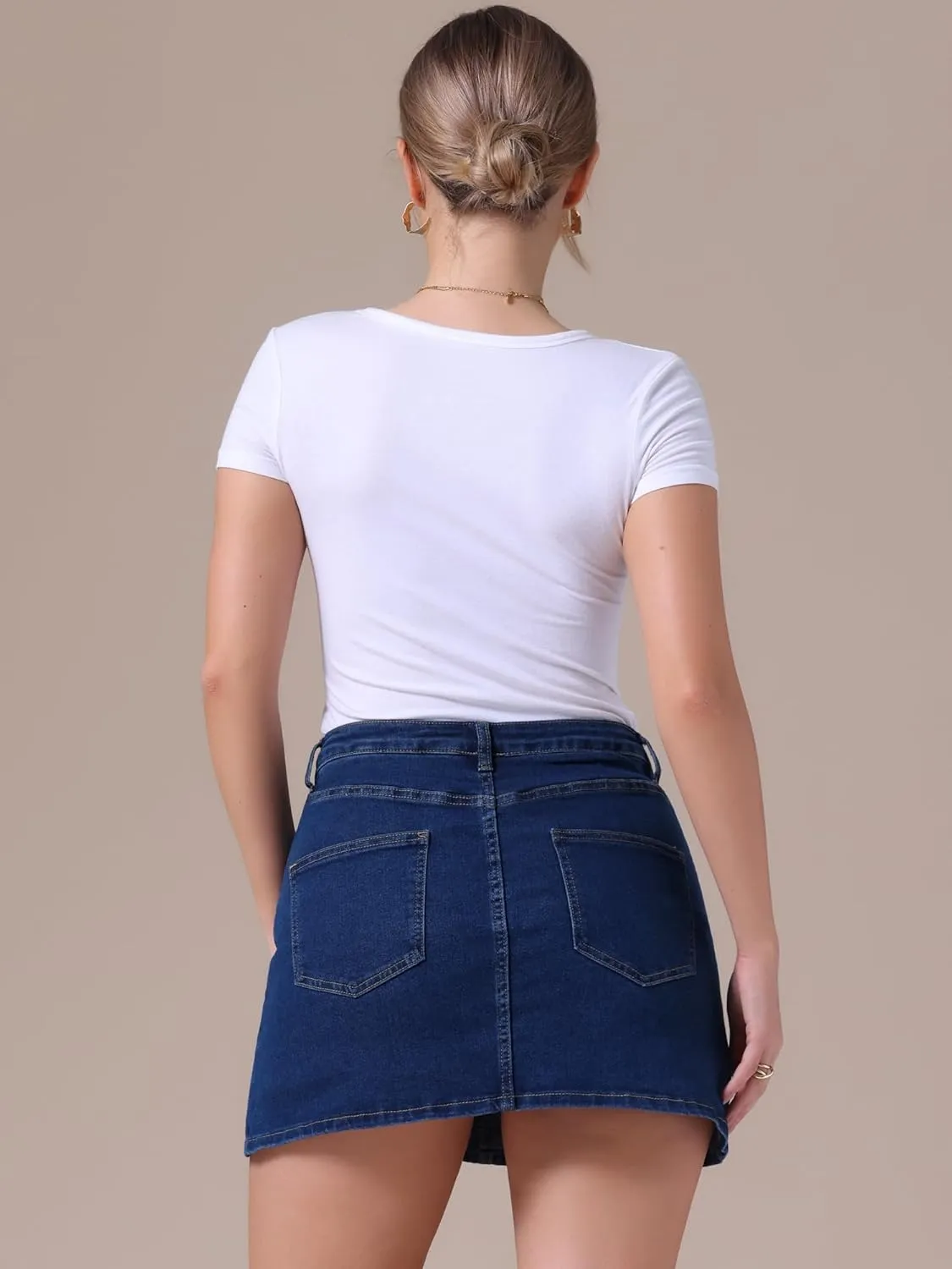 Women's Jean Skorts High Waisted A-Line Stretchy Side Slit Mini Denim Skirt with Shorts