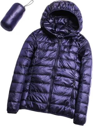 Women's Lightweight Packable Hooded Puffer Jacket Zip Winter Warm Long Sleeve Coat