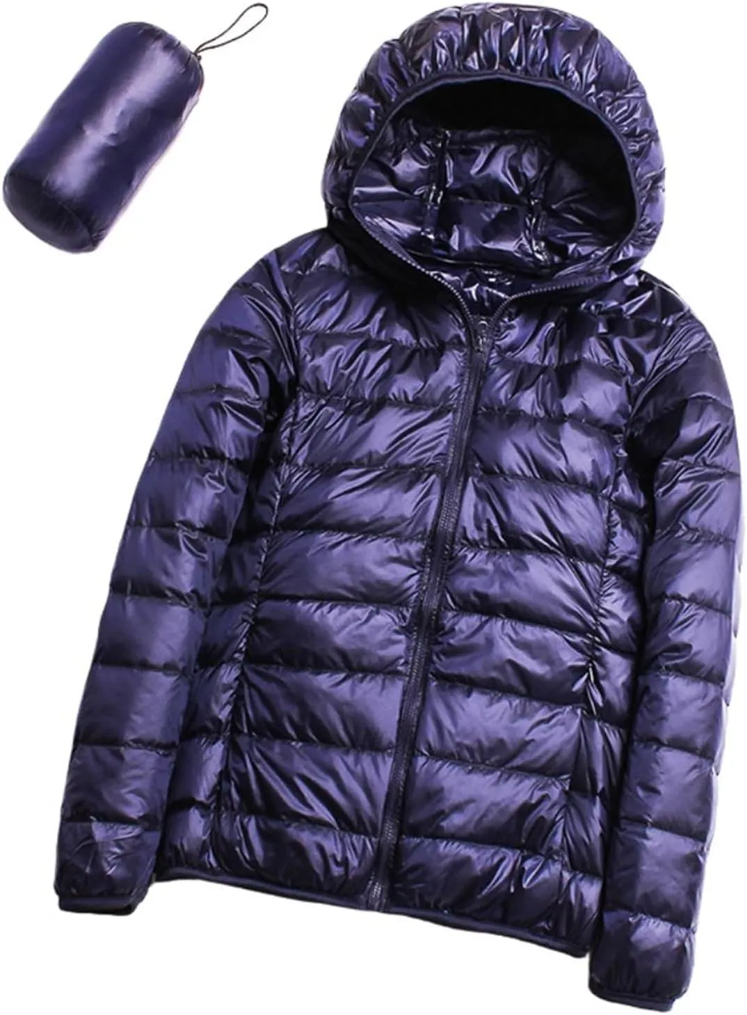 Women's Lightweight Packable Hooded Puffer Jacket Zip Winter Warm Long Sleeve Coat