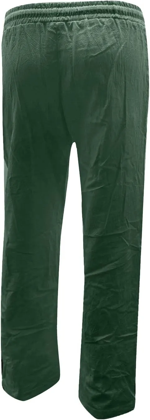 Womens Linen Casual Pants Winter Trendy Yoga Trousers with Pockets Fleece Lined Straight Leg