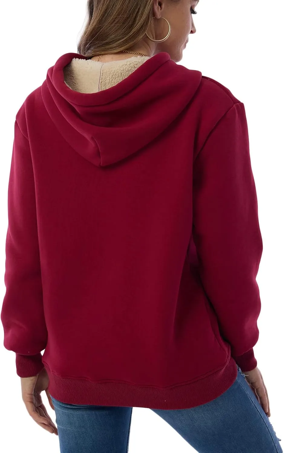 Women's Long Sleeve Fleece Lined Sweatshirt Casual Winter Warm Sherpa Hoodie Pullover