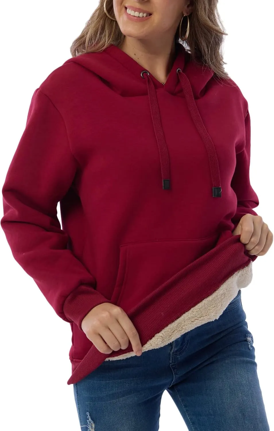 Women's Long Sleeve Fleece Lined Sweatshirt Casual Winter Warm Sherpa Hoodie Pullover