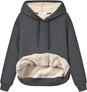 Women's Long Sleeve Fleece Lined Sweatshirt Casual Winter Warm Sherpa Hoodie Pullover