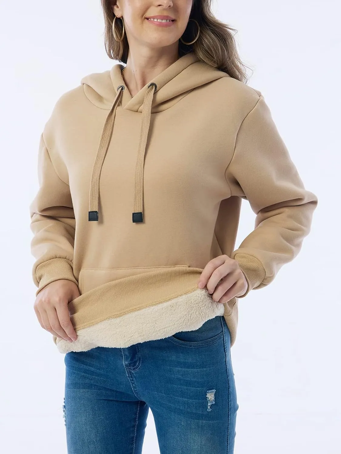 Women's Long Sleeve Fleece Lined Sweatshirt Casual Winter Warm Sherpa Hoodie Pullover
