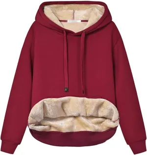 Women's Long Sleeve Fleece Lined Sweatshirt Casual Winter Warm Sherpa Hoodie Pullover