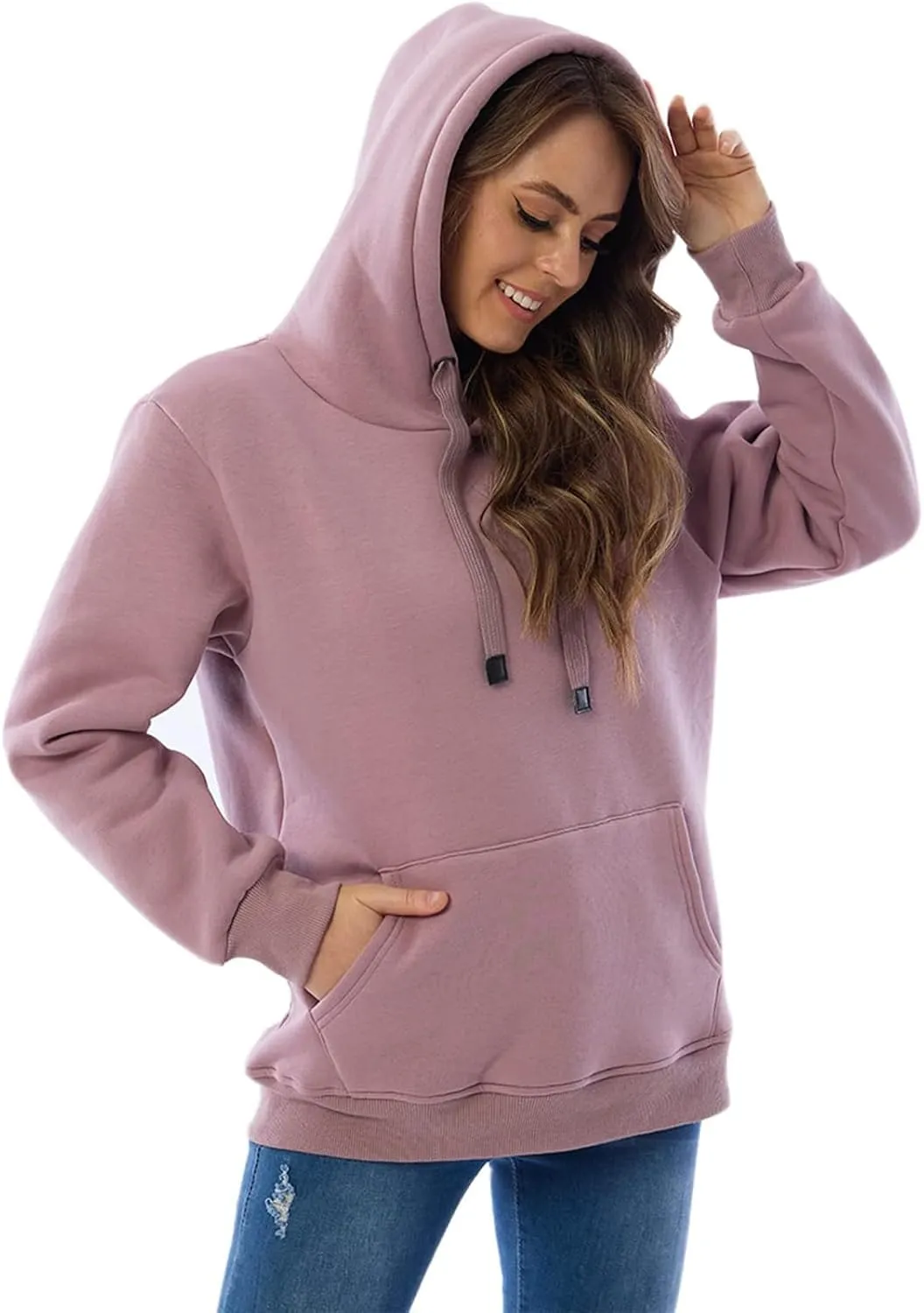 Women's Long Sleeve Fleece Lined Sweatshirt Casual Winter Warm Sherpa Hoodie Pullover