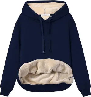 Women's Long Sleeve Fleece Lined Sweatshirt Casual Winter Warm Sherpa Hoodie Pullover