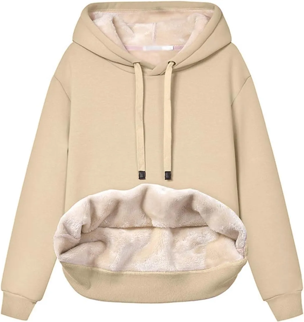 Women's Long Sleeve Fleece Lined Sweatshirt Casual Winter Warm Sherpa Hoodie Pullover