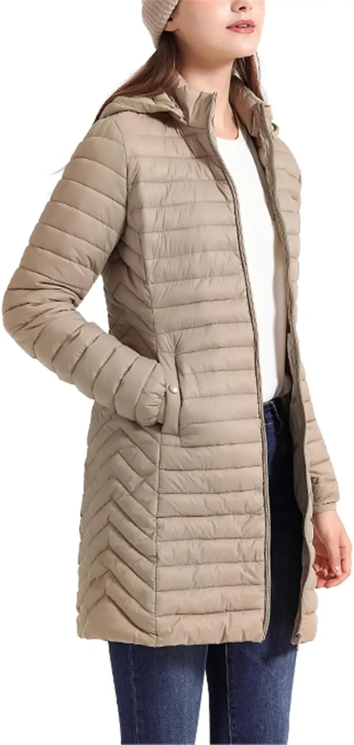 Womens Long Warm Parka Coat With Hood Female Winter Jacket Outdoor Padded Cotton Clothes Outwear