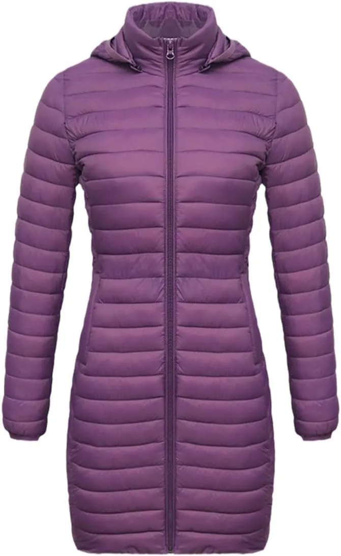 Womens Long Warm Parka Coat With Hood Female Winter Jacket Outdoor Padded Cotton Clothes Outwear