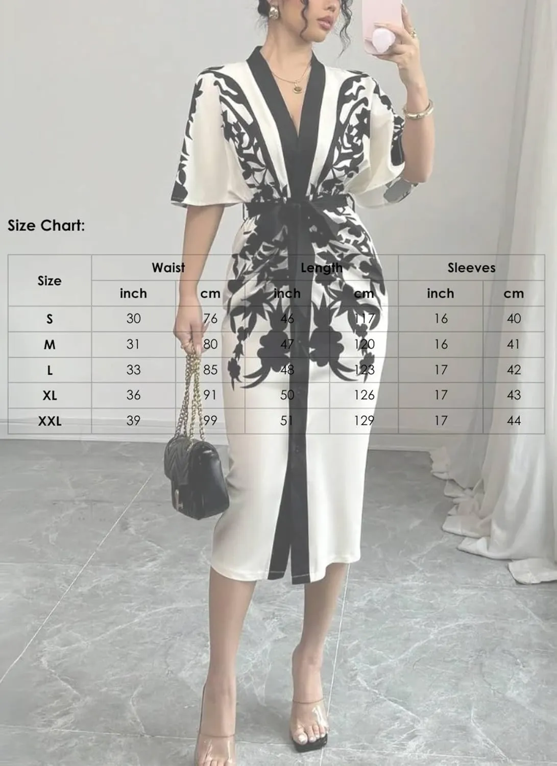 Womens Maxi Dress Black and White V-Neck Short Sleeve Floral Print Hip-Hugging 2025 Spring Summer Casual Dress