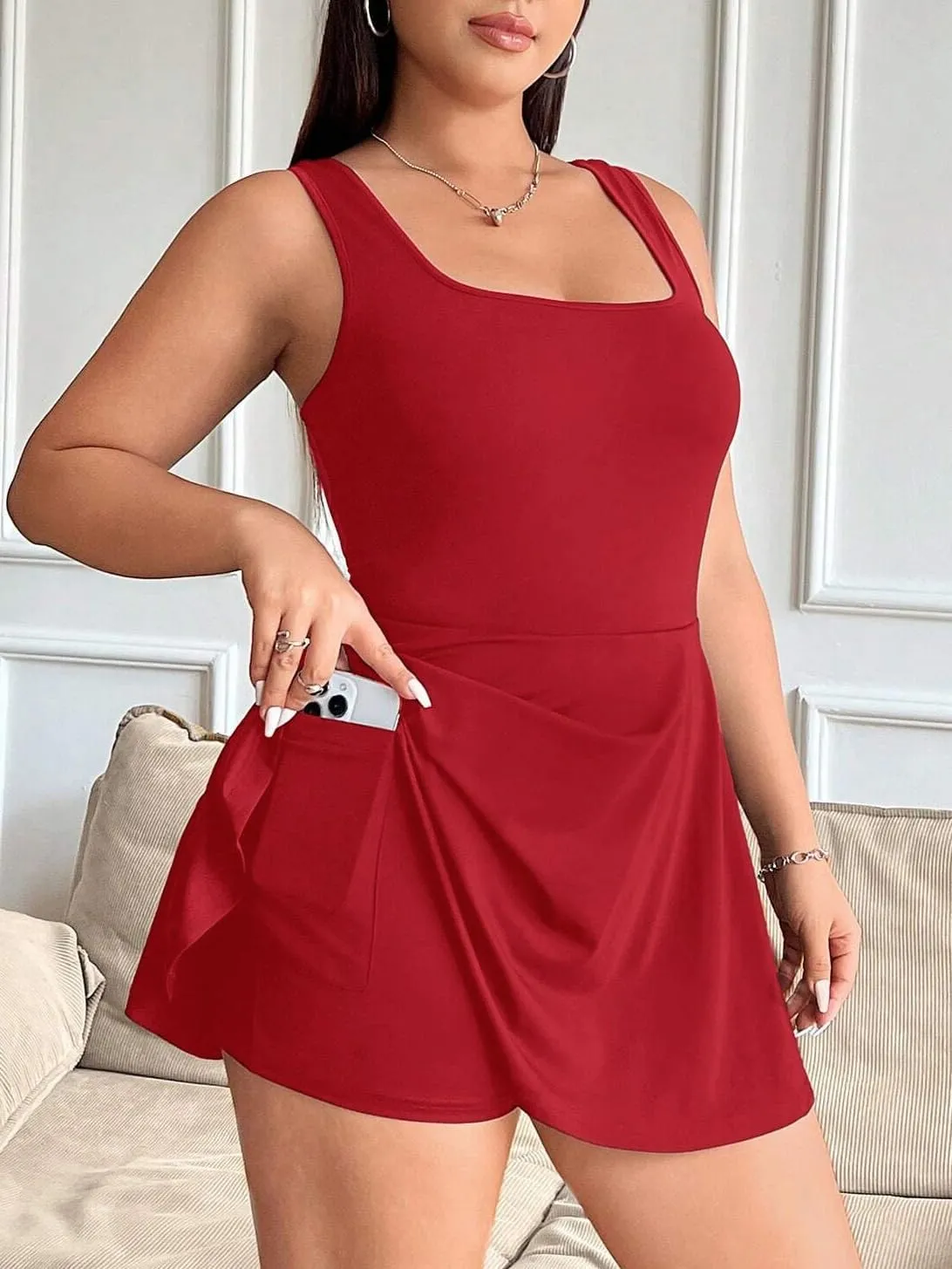 Women's Play Dress, Short Sleeve Mini Skirt with Pockets, Black, Size XL