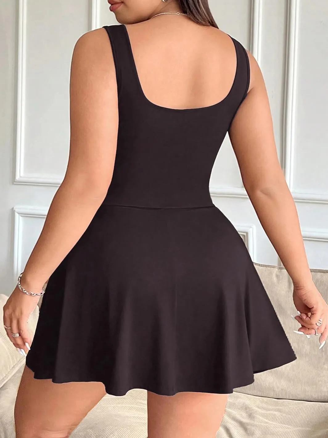 Women's Play Dress, Short Sleeve Mini Skirt with Pockets, Black, Size XL