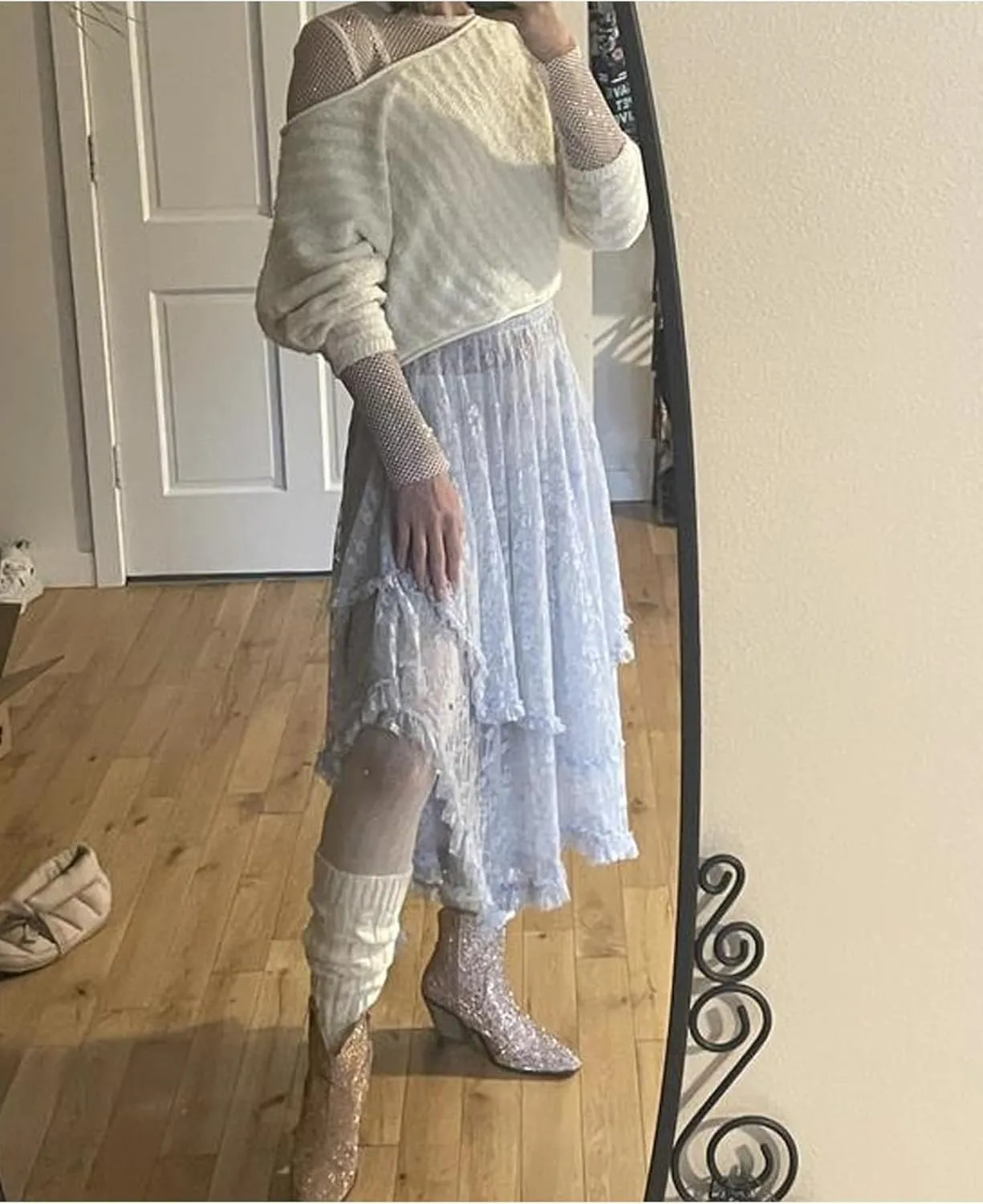 Womens Sheer Lace Maxi Skirts Summer Asymmetrical Layered Hem Floral See Through Beach Long Skirt