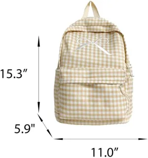 Womens Small Cute Trendy Plaid Preppy Backpack Y2k Aesthetic Kawaii Bow Checkered Daypack Coquette Laptop Bag (Blue)