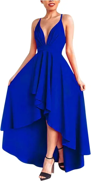 Women's Summer Casual Boho Long Dresses Spaghetti Strap Deep V Neck Flowy Sexy Backless Bandage Banquet Dresses