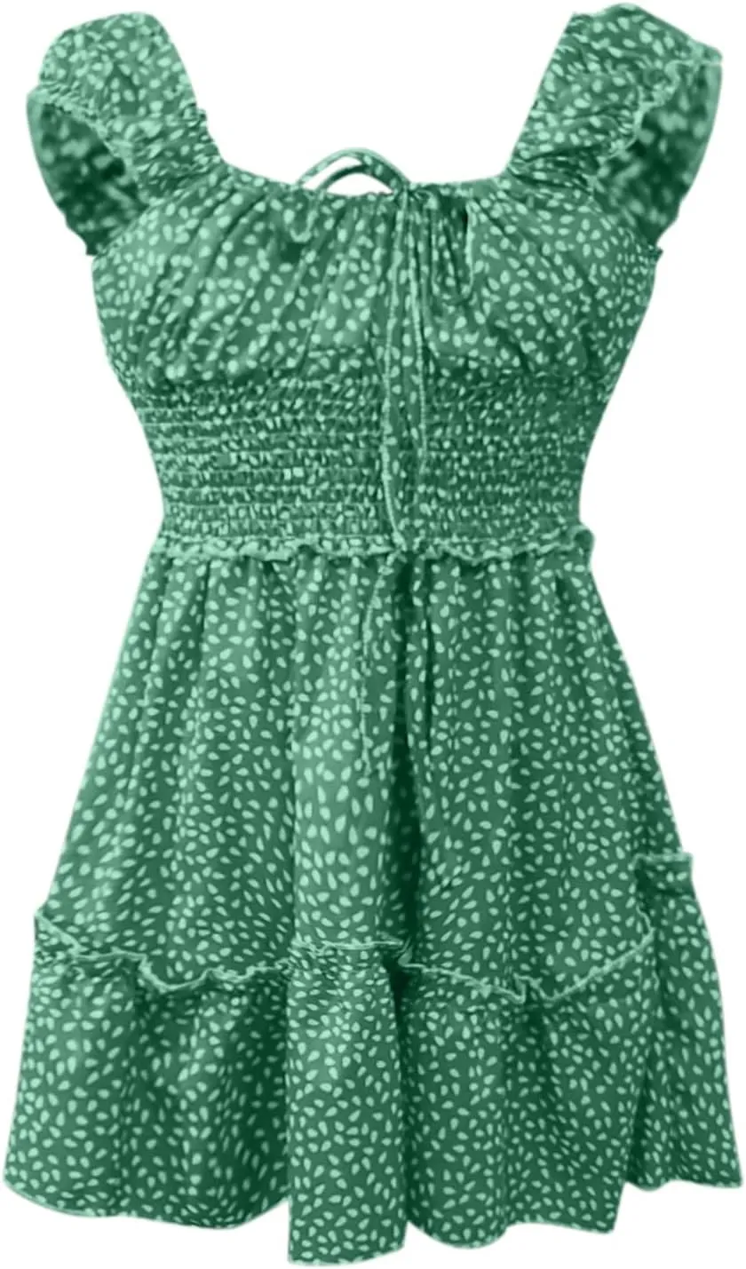 Women's Summer Dress Plus Size Ruffle Floral Bodycon Dress Casual Short Sleeve Sundresses Sexy Party Mini Dress