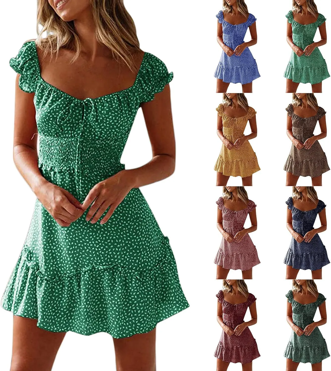 Women's Summer Dress Plus Size Ruffle Floral Bodycon Dress Casual Short Sleeve Sundresses Sexy Party Mini Dress