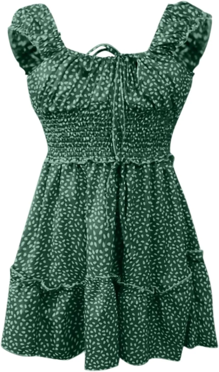 Women's Summer Dress Plus Size Ruffle Floral Bodycon Dress Casual Short Sleeve Sundresses Sexy Party Mini Dress