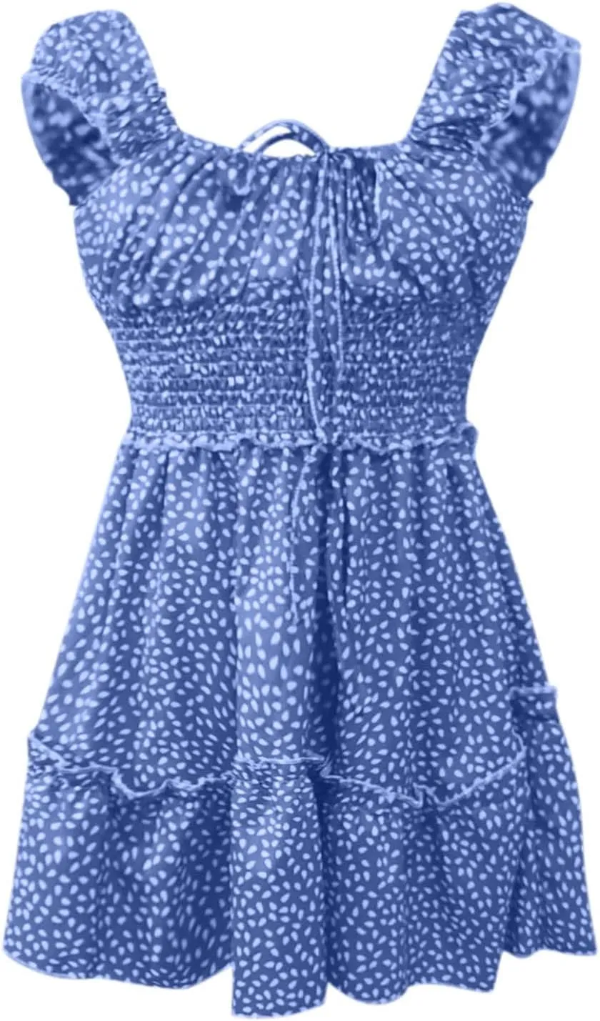 Women's Summer Dress Plus Size Ruffle Floral Bodycon Dress Casual Short Sleeve Sundresses Sexy Party Mini Dress