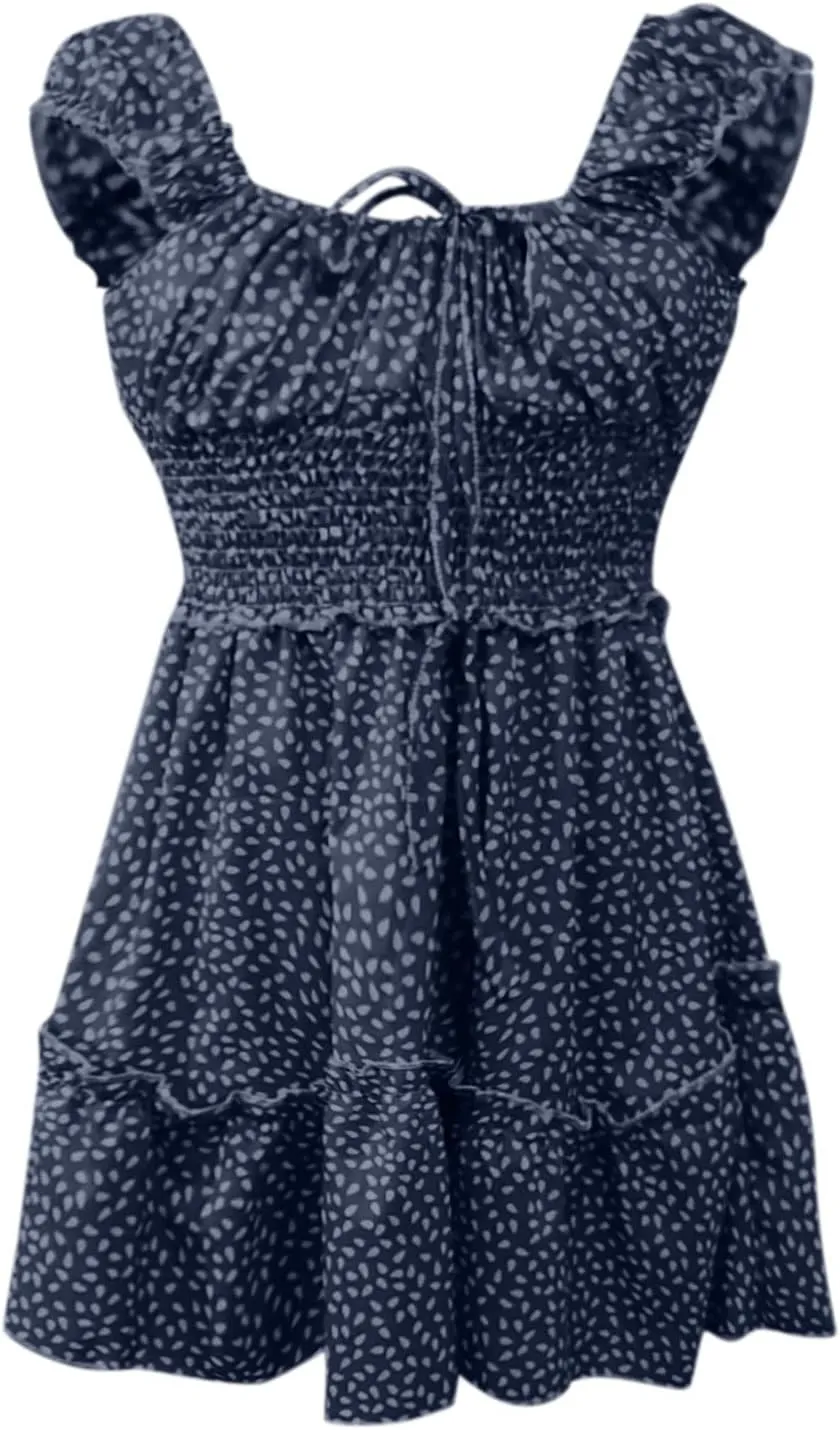 Women's Summer Dress Plus Size Ruffle Floral Bodycon Dress Casual Short Sleeve Sundresses Sexy Party Mini Dress