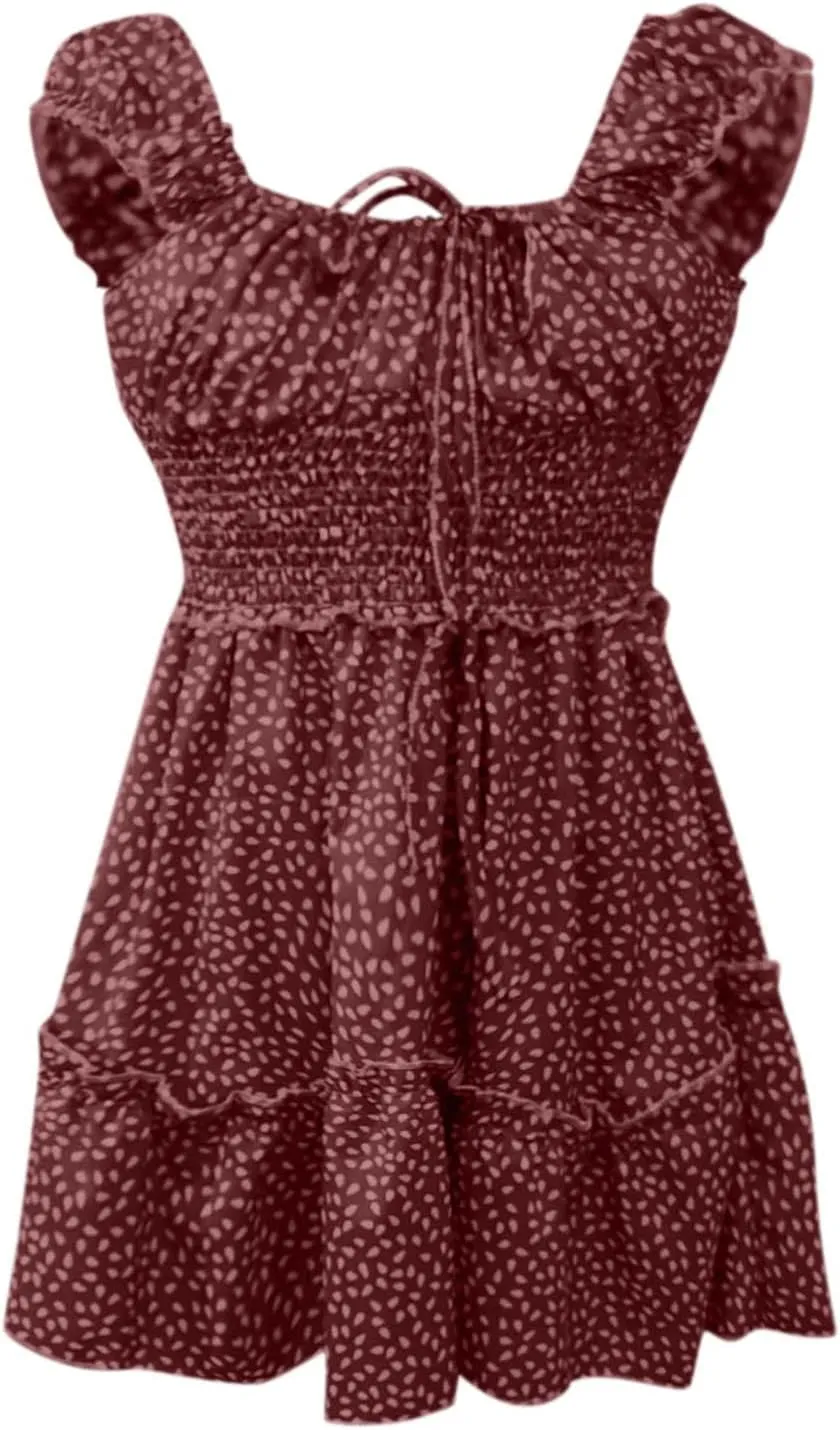 Women's Summer Dress Plus Size Ruffle Floral Bodycon Dress Casual Short Sleeve Sundresses Sexy Party Mini Dress