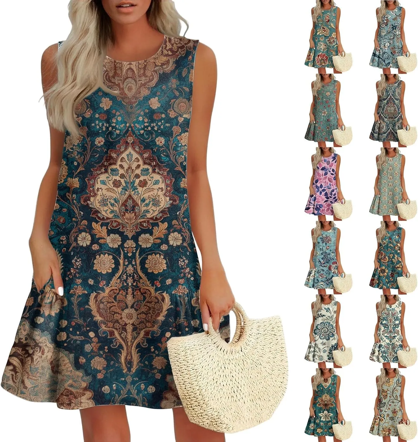 Womens Sundress Summer Dresses for Women 2025 Sleeveless Tank Dress Spring Beach Boho Mini Dress