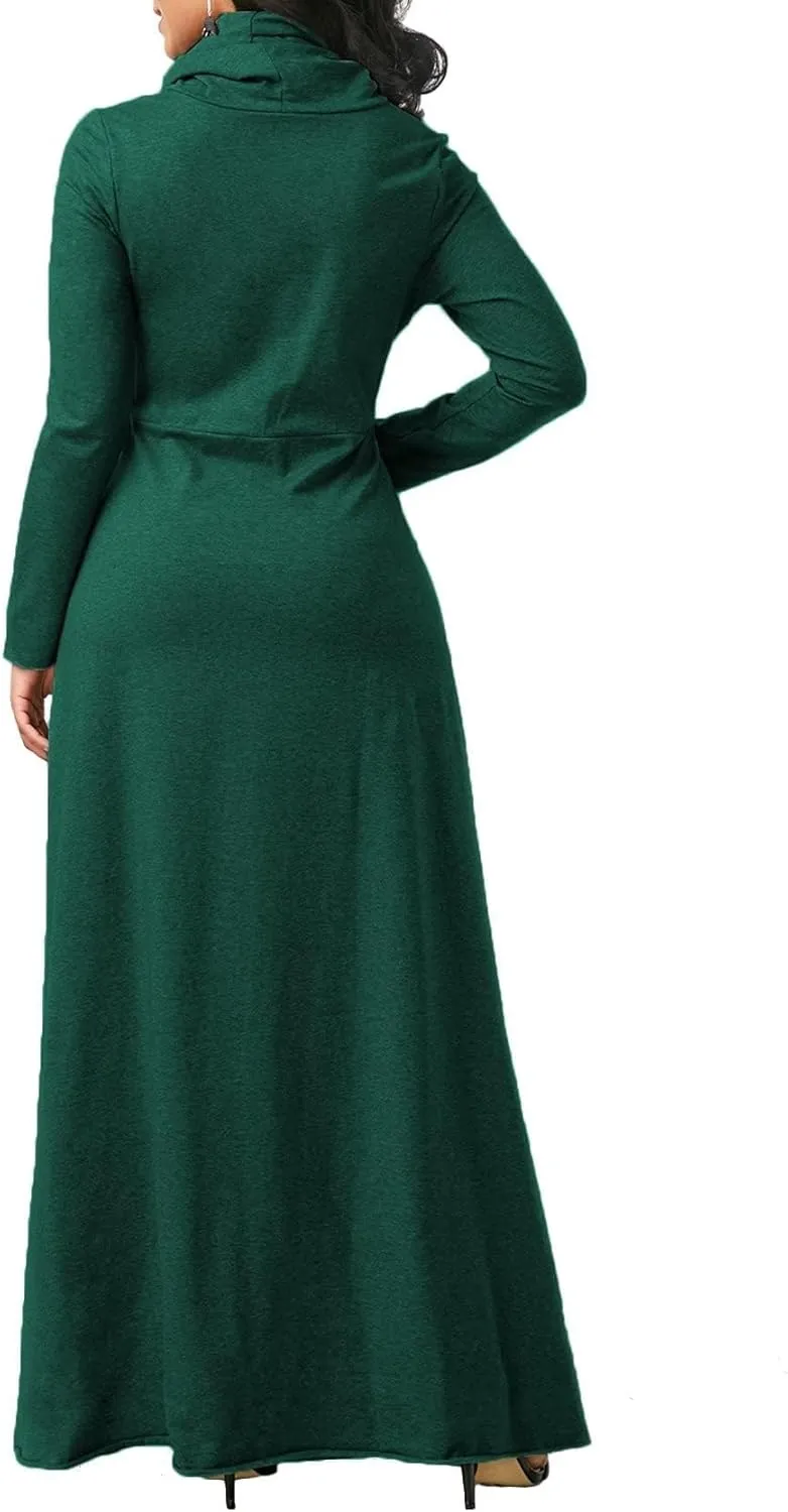 Womens Turtleneck Long Sleeve Maxi Sweatshirt Dress Fall Winter Solid Oversized Swing Dress with Pockets
